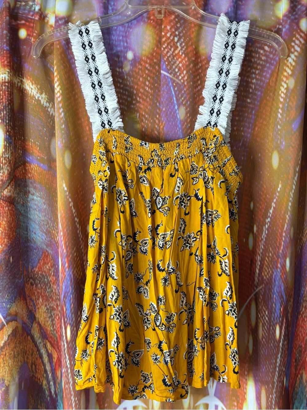 Boho Yellow Floral Smocked Tank with White Straps 💛💐